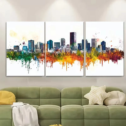 3pcs Denver Watercolour Skyline Metal Print Ready to Hang Art - Bella Home Decor