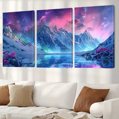 3pcs Abstract Starry Night With Pink Glow Wall Art Set Canvas Framed 60x90cm - High Quality Print 100% Australian Made Wall Canvas Ready to Hang