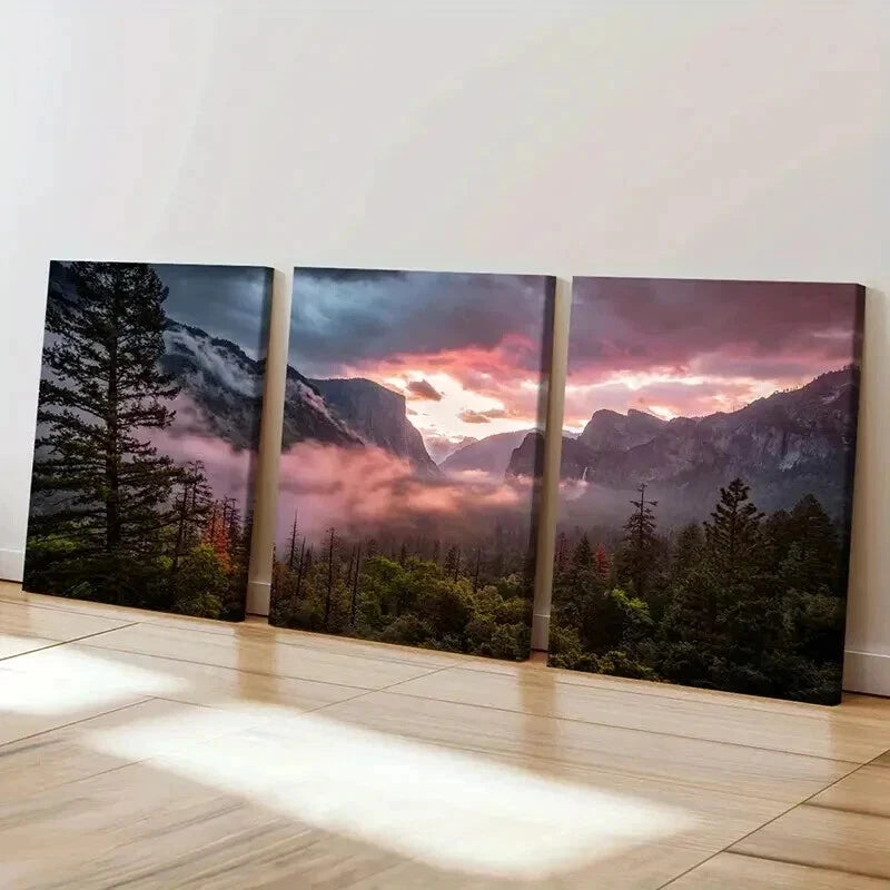 3pcs Mountain Forest Natural Landscape Wall Art Set Canvas Framed 50x70cm - High Quality Print 100% Australian Made Wall Canvas Ready to Hang - Bella Home Decor
