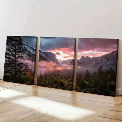 3pcs Mountain Forest Natural Landscape Wall Art Set Canvas Framed 50x70cm - High Quality Print 100% Australian Made Wall Canvas Ready to Hang - Bella Home Decor