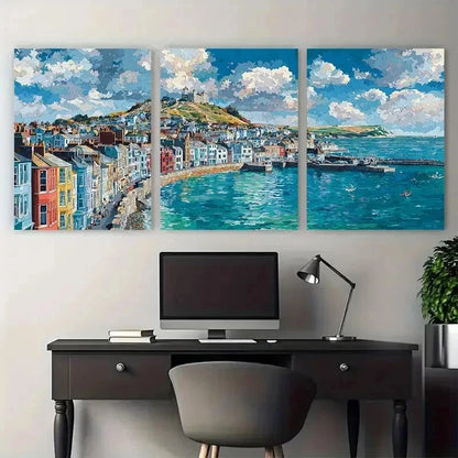 3pcs Isle Of Wight Travel Continuous Perfect Wall Art Set Canvas Framed 50x70cm - High Quality Print 100% Australian Made Wall Canvas Ready to Hang