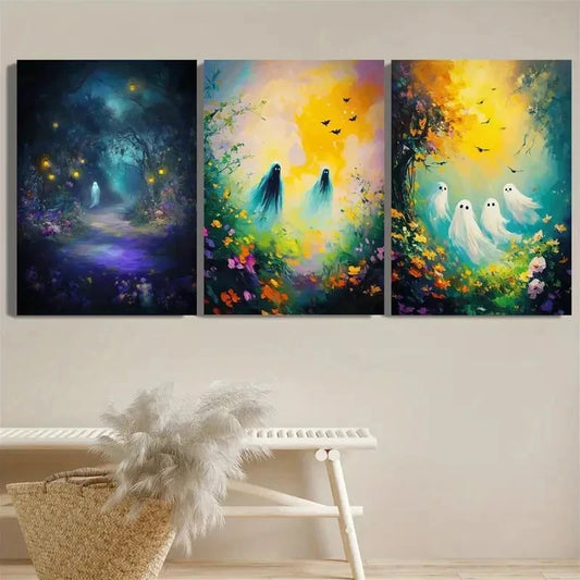 3pcs Dark Vintage Halloween Deco Wall Art Set Canvas Framed 60x90cm - High Quality Print 100% Australian Made Wall Canvas Ready to Hang