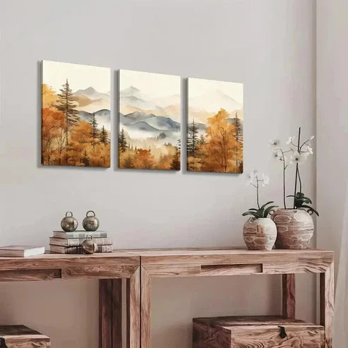3pcs Autumn Mountain and Forest Landscape Wall Art Set Canvas Unframed - High Quality Print 100% Australian Made Wall Canvas - Bella Home Decor