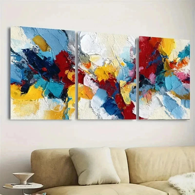 3pcs Blue Red And Yellow Art Contemporary Wall Art Set Canvas Framed 50x70cm - High Quality Print 100% Australian Made Wall Canvas Ready to Hang - Bella Home Decor