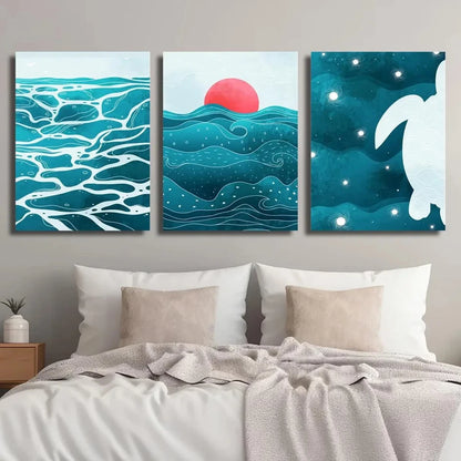 3pcs Blue and White Water Surface Metal Print Ready to Hang Art - Bella Home Decor