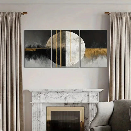 3pcs Modern Abstract Circle Golden & Black     Wall Art Set Canvas Framed 40x60cm - High Quality Print 100% Australian Made Wall Canvas Ready to Hang