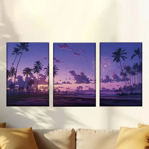 3pcs Seaside Sunset with Trees Wall Art Canvas Unframed – High Quality Print 100% Australian Made Wall Canvas