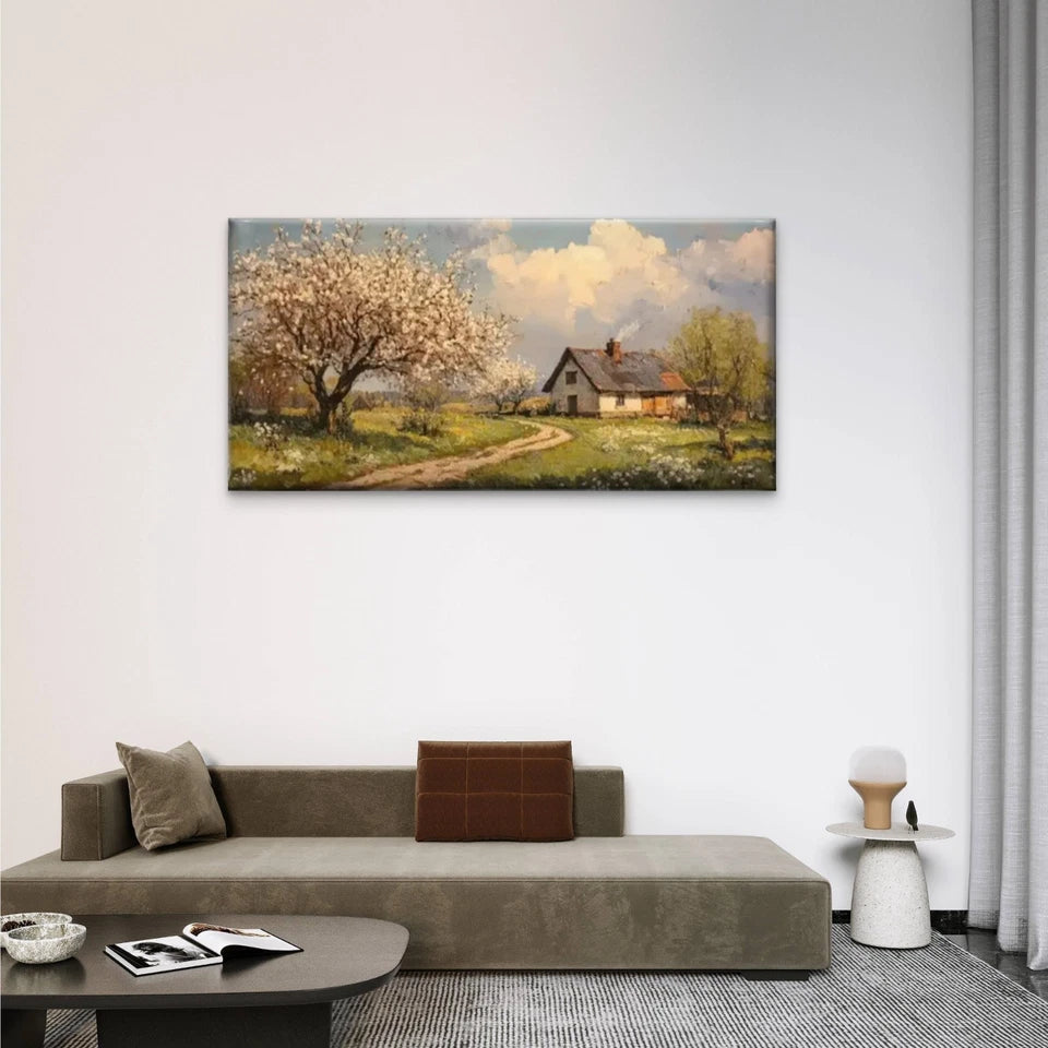 Country Road Houses Nature Wall Art Canvas Office Home Room Framed 120x60cm