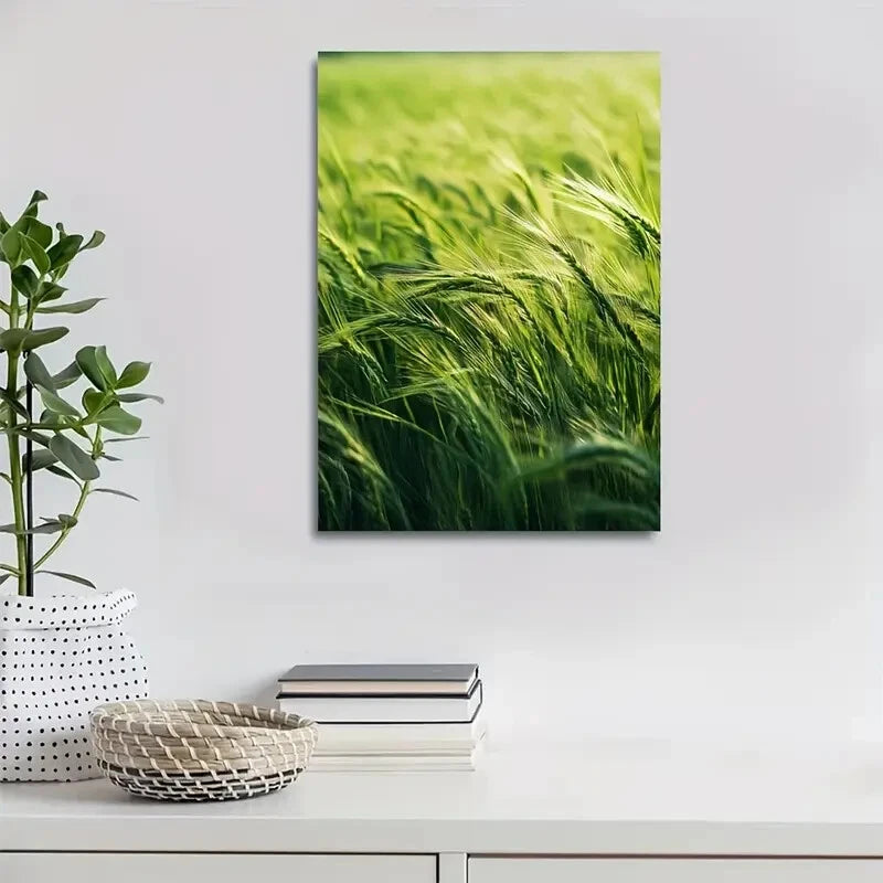 Green Thatch Grass Meadow Painting 40x60cm Metal Print Ready to Hang - Bella Home Decor