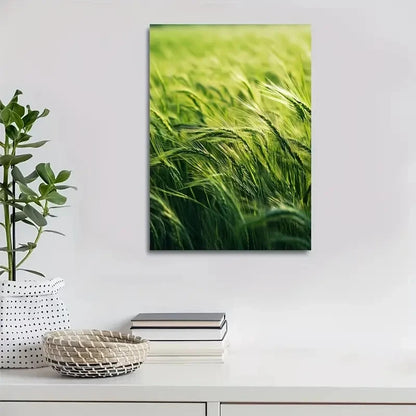 Green Thatch Grass Meadow Painting 40x60cm Metal Print Ready to Hang - Bella Home Decor