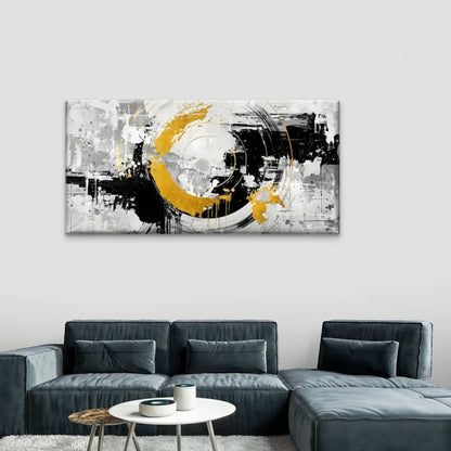 Abstract Black White Golden Wall Art Canvas Office Home Room Framed 120x60cm