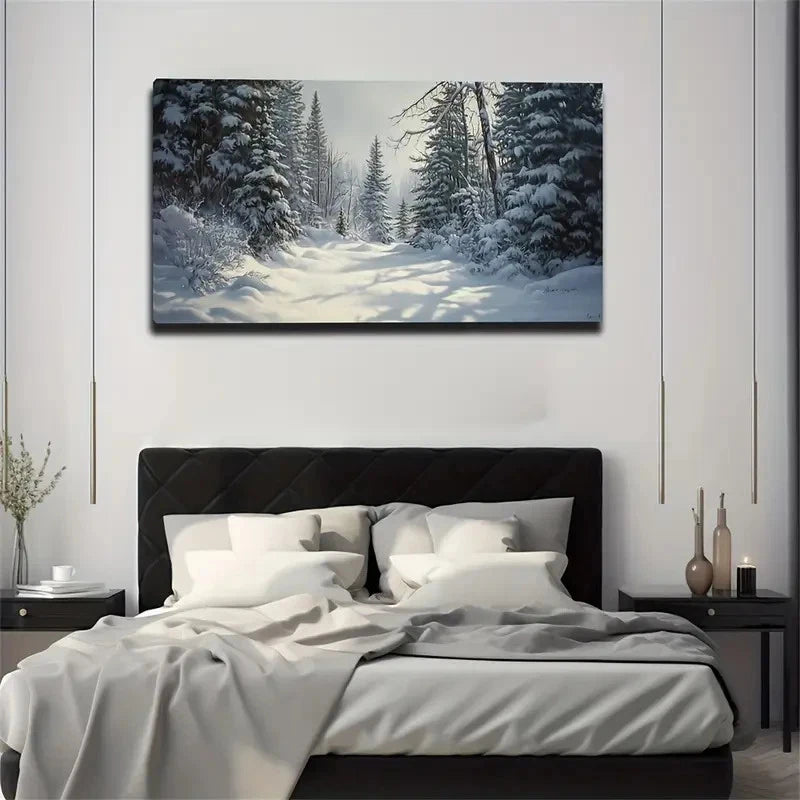 Snowy Forest Winter Landscape Wall Art Canvas Office Home Room Framed 120x60cm