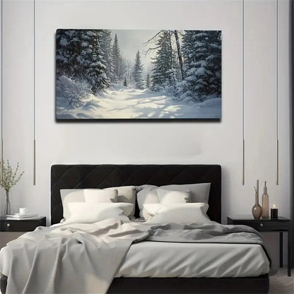 Snowy Forest Winter Landscape Wall Art Canvas Office Home Room Framed 120x60cm