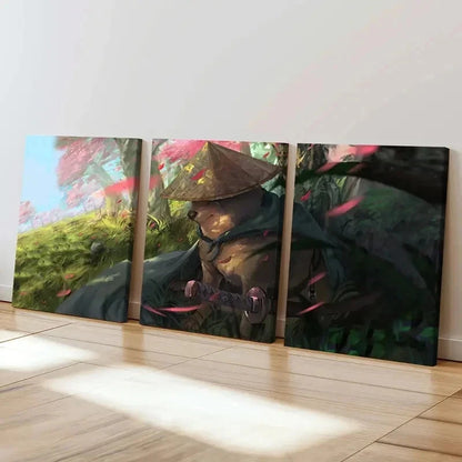 3pcs Japanese Anime Style Samurai Dog Wall Art Set Canvas Framed 50x70cm - High Quality Print 100% Australian Made Wall Canvas Ready to Hang
