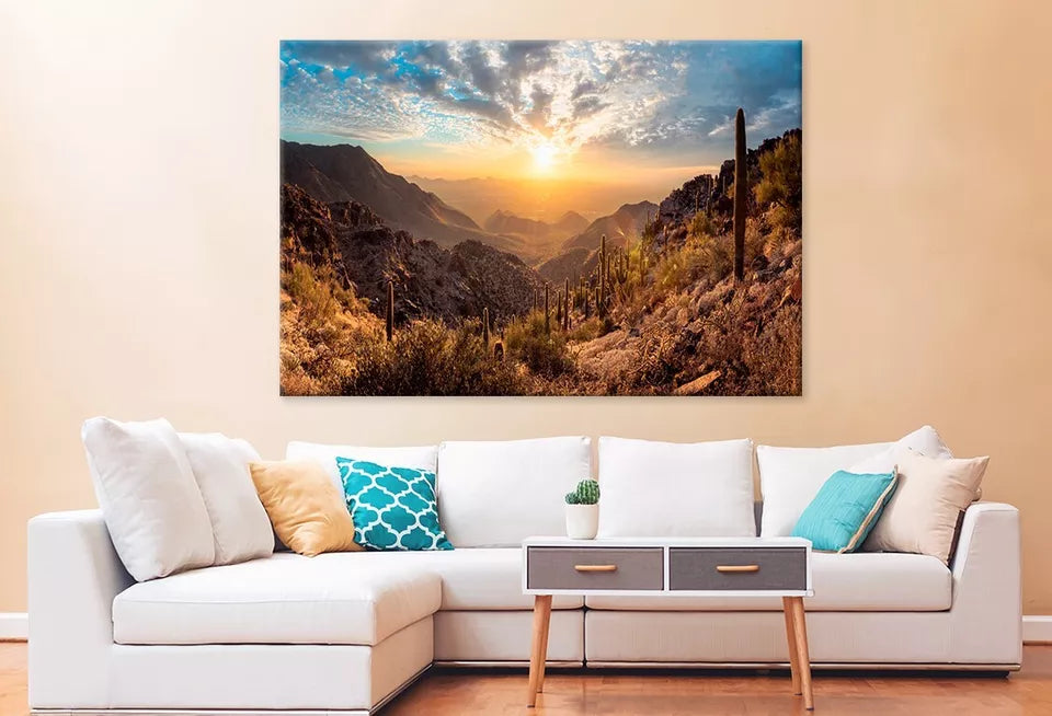 Vibrant Cactus Trees And Sunrise Wall Art Decor 100% Australian Made - Bella Home Decor