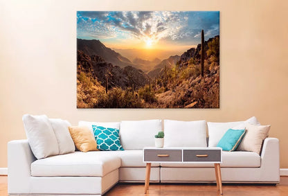 Vibrant Cactus Trees And Sunrise Wall Art Decor 100% Australian Made - Bella Home Decor