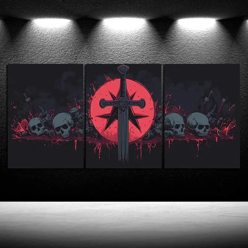 3pcs Ancient Swords & Skeletons Metal Print Ready to Hang Art - Bella Home Decor
