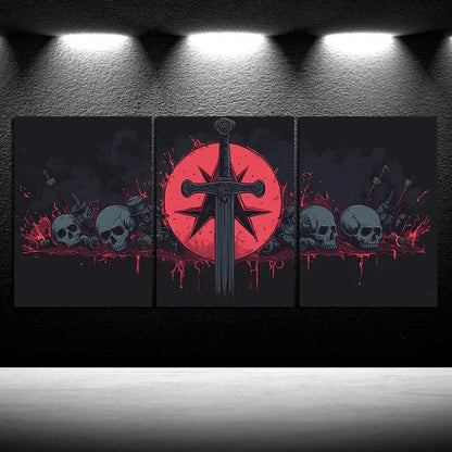 3pcs Ancient Swords & Skeletons Metal Print Ready to Hang Art - Bella Home Decor