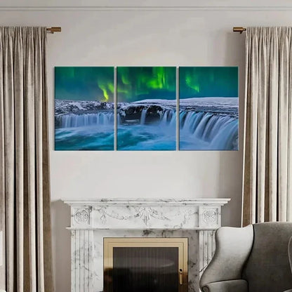3pcs Snow Scene Aurora and Waterfall Wall Art Canvas Unframed - High Quality Print 100% Australian Made Wall Canvas