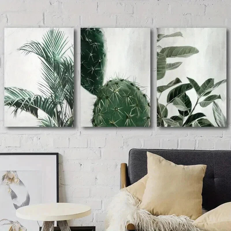 3pcs Showcasing Green Plant Leaves Perfect Wall Art Set Canvas Framed 50x70cm - High Quality Print 100% Australian Made Wall Canvas Ready to Hang - Bella Home Decor
