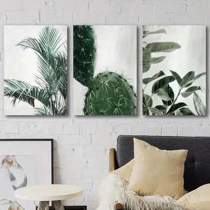 3pcs Showcasing Green Plant Leaves Perfect Wall Art Set Canvas Framed 50x70cm - High Quality Print 100% Australian Made Wall Canvas Ready to Hang - Bella Home Decor