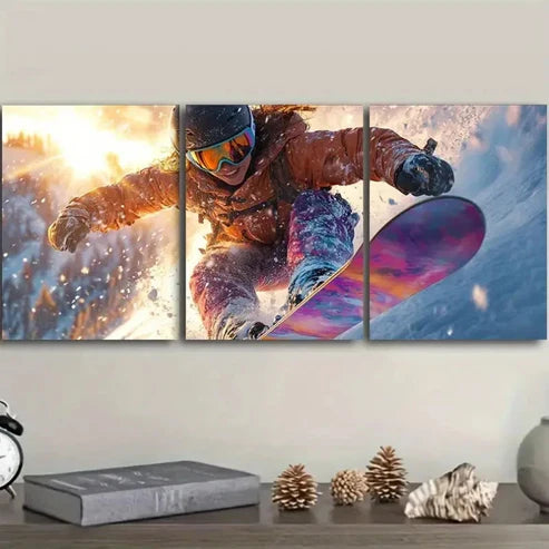 3pcs Featuring a Snowboarder Wall Art Set Canvas Unframed – High Quality Print, 100% Australian Made Wall Canvas - Bella Home Decor
