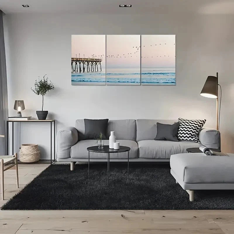 3pcs Coastal Birds Flying Over Beach Scene Metal Print Ready to Hang Art - Bella Home Decor
