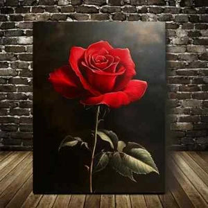 Vibrant Red Rose Painting 40x60cm Metal Print Ready to Hang - Bella Home Decor