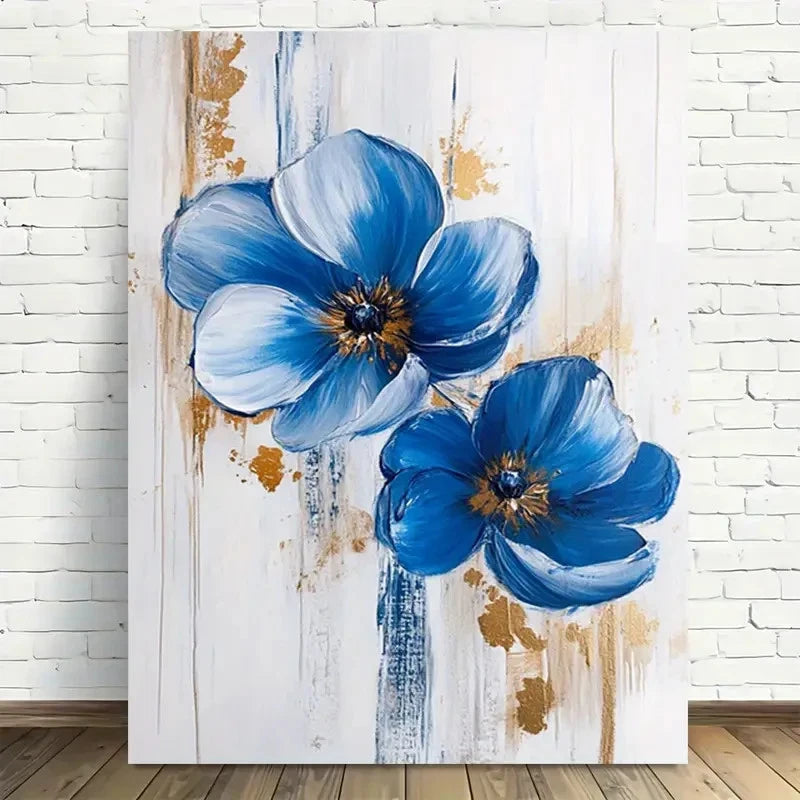 Beautiful Modern Blue Flower Painting 40x60cm Metal Print Ready to Hang - Bella Home Decor