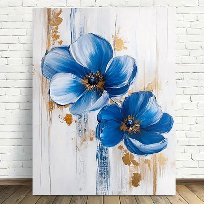 Beautiful Modern Blue Flower Painting 40x60cm Metal Print Ready to Hang - Bella Home Decor