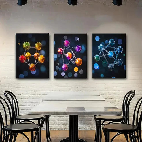 3pcs Vibrant Abstract Spheres Connected Perfect Wall Art Canvas Unframed - High Quality Print 100% Australian Made Wall Canvas
