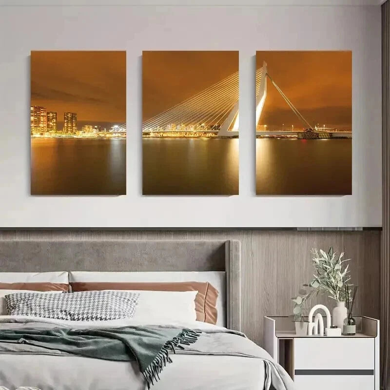 3pcs Long Exposure Skyline Nightscape Perfect Wall Art Set Canvas Framed 50x70cm - High Quality Print 100% Australian Made Wall Canvas Ready to Hang - Bella Home Decor