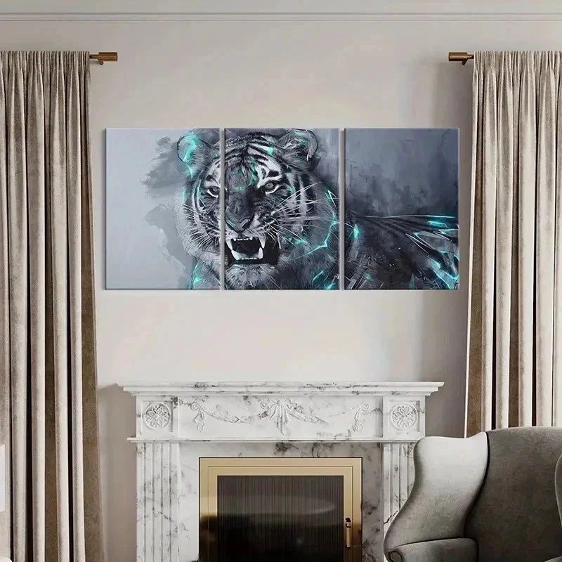 3pcs Tiger Ink Style Art Painting Wall Art Set Canvas Framed 50x70cm - High Quality Print 100% Australian Made Wall Canvas Ready to Hang