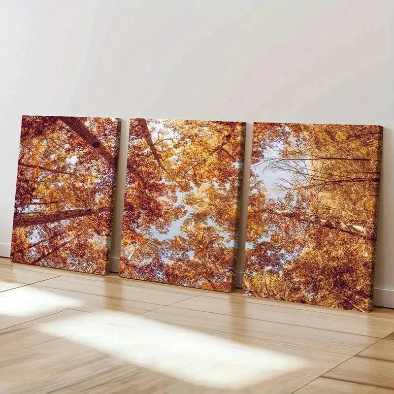 3pcs Autumn Golden Leaves Modern Wall Art Set Canvas Framed 60x90cm - High Quality Print 100% Australian Made Wall Canvas Ready to Hang - Bella Home Decor