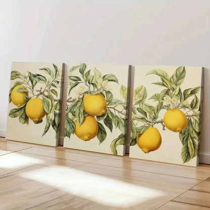 3pcs Vintage Lemon & Blossom Painting Wall Art Set Canvas Framed 60x90cm - High Quality Print 100% Australian Made Wall Canvas Ready to Hang