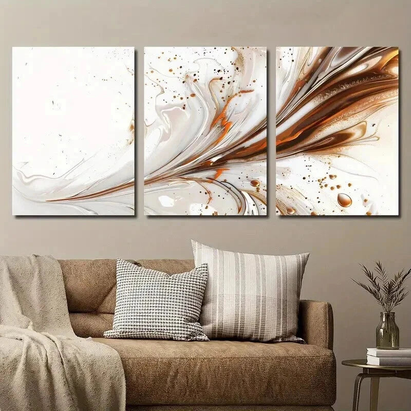 3pcs Abstract Orange & White Marble Perfect Wall Art Set Canvas Framed 50x70cm - High Quality Print 100% Australian Made Wall Canvas Ready to Hang - Bella Home Decor
