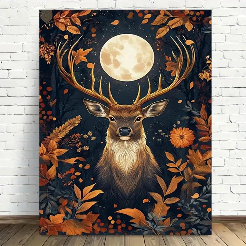 Beautiful Autumn Moon Deer Vibrant Deer Painting 40x60cm Metal Print Ready to Hang - Bella Home Decor