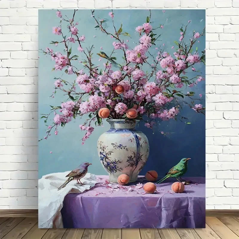 Beautiful Cherry Blossom Vintage Painting 40x60cm Metal Print Ready to Hang - Bella Home Decor