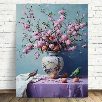 Beautiful Cherry Blossom Vintage Painting 40x60cm Metal Print Ready to Hang - Bella Home Decor