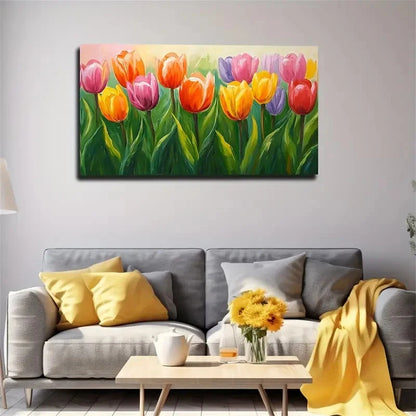 Vibrant Floral Tulip Modern Wall Art Canvas Office Home Room Framed 120x60cm