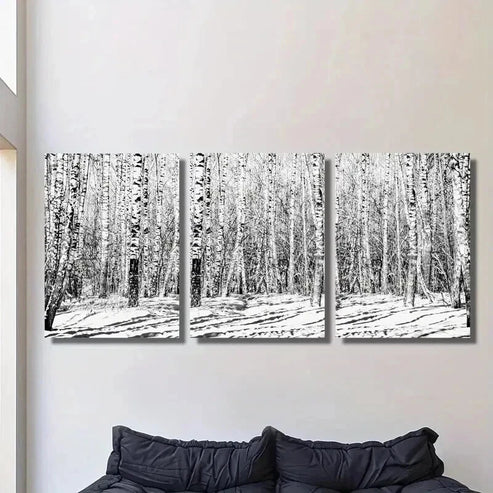 3pcs Black and White Birch Winter Forest Wall Art Canvas Unframed – High Quality Print 100% Australian Made Wall Canvas - Bella Home Decor