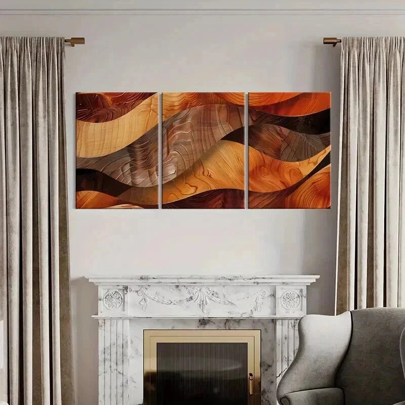 3pcs Abstract Wood Grain Waves Decor Wall Art Set Canvas Framed 50x70cm - High Quality Print 100% Australian Made Wall Canvas Ready to Hang - Bella Home Decor