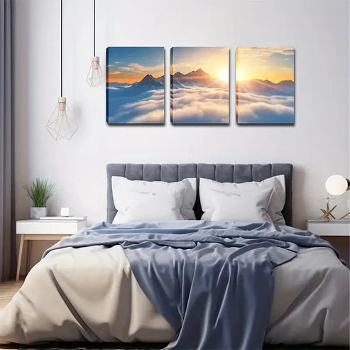 3pcs Serene Mountain Sunrise Scene with Snow Wall Art Set Canvas Unframed - High Quality Print 100% Australian Made Wall Canvas