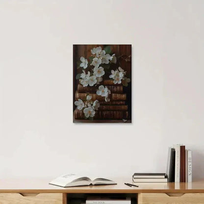 Beautiful Wildflower & Botanical Book Stack Painting 60x90cm Metal Print Ready to Hang