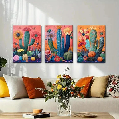 3pcs Vibrant Cactus Desert Botanical Wall Art Canvas Unframed - High Quality Print 100% Australian Made Wall Canvas