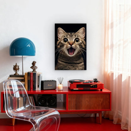 Vibrant Surprised Tabby Cat  60x90cm Metal Print Ready to Hang