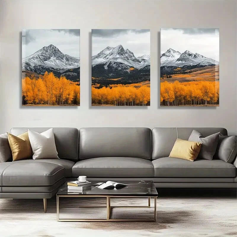3pcs Majestic Mountain Vibrant Autumn Perfect Wall Art Set Canvas Framed 40x60cm - High Quality Print 100% Australian Made Wall Canvas Ready to Hang