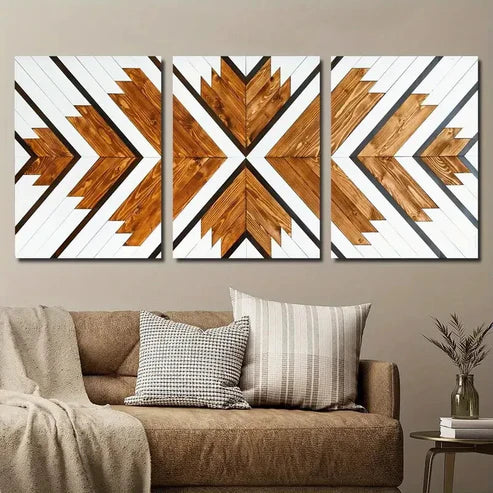 3pcs Geometric Wood Wall Art Set Canvas Unframed - High Quality Print 100% Australian Made Wall Canvas - Bella Home Decor