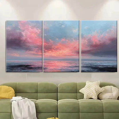 3pcs Pink Sky & Lake Landscape Coastal Wall Art Set Canvas Framed 60x90cm – High Quality Print 100% Australian Made Wall Canvas Ready to Hang