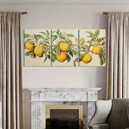 3pcs Vintage Lemon & Blossom Painting Wall Art Set Canvas Framed 40x60cm - High Quality Print 100% Australian Made Wall Canvas Ready to Hang